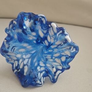 Handblown Blue and White Glass Art Flower
